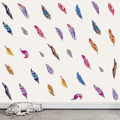 4 hojas de vinilos decorativos de plumas coloridas para pared