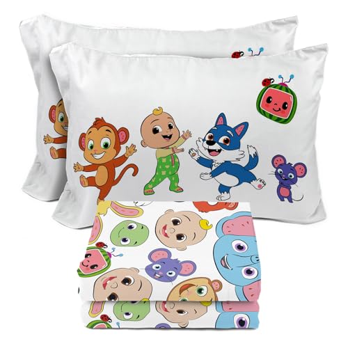 Image of Sunny Side Up CoComelon Full Size Sheeet Set - 4 Piece Kids Animals Bedding Set Includes Pillow Cover - Super Soft Microfiber Sheets