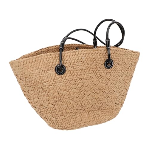 Khaki Stylish Woven Beach Bag, Straw Shoulder Bag, Large Capacity for Outdoor Shopping 6