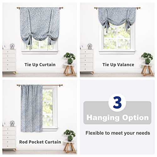 Driftaway Roman Linen Blend Blackout Tie Up Curtain For Kitchen Adjustable Balloon Watercolor Stripe Textured Printed Roman Shades For Small Window Single Rod Pocket Window Coverings 45W X 63L Navy #TOP4