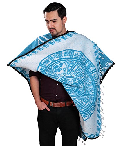 Threads west Authentic Mexican Poncho Reversible Cobija Blanket - Aztec Calendar4