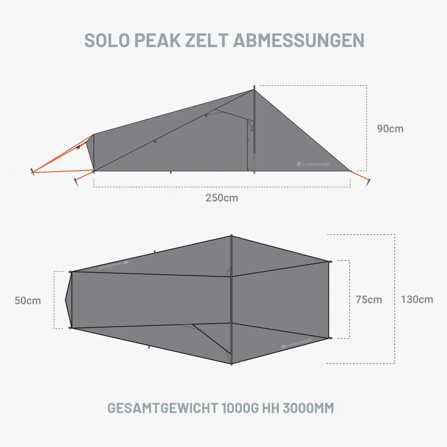 Lifesystems Solo Peak Ultraleichtzelt, 3000 mm HH, Ganzjahreszelt, 1-Personen-Schnellaufbauzelt für Fastpacking, Bikepacking, Wildcamping, Wandern und Events