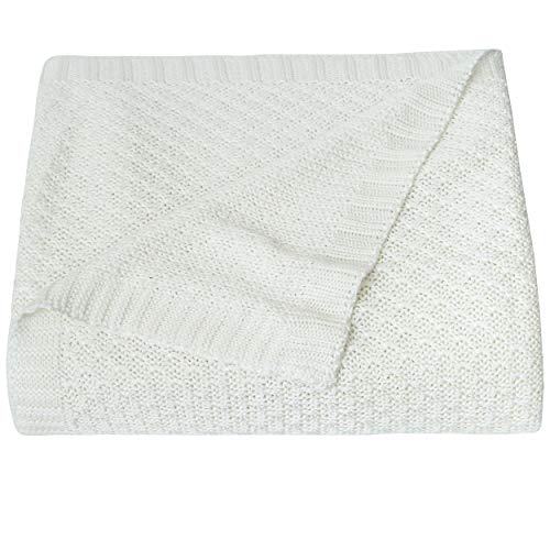 Image of NTBAY Rayon Derived from Bamboo Toddler Blanket, 30 x 40, White | Breathable Cable Knit Blanket Made with Rayon Derived from Bamboo for Stroller, Travel, Tummy Time, and Supervised Use