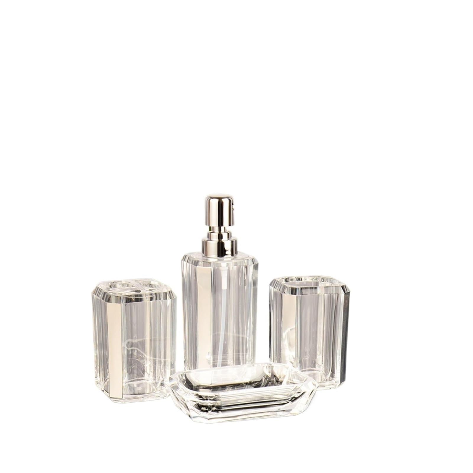 Set Dispensador Jabon Baño Juego de 4 Accesorios de baño, Botella de loción, Soporte for Cepillo de Dientes for decoración del hogar(Argent)