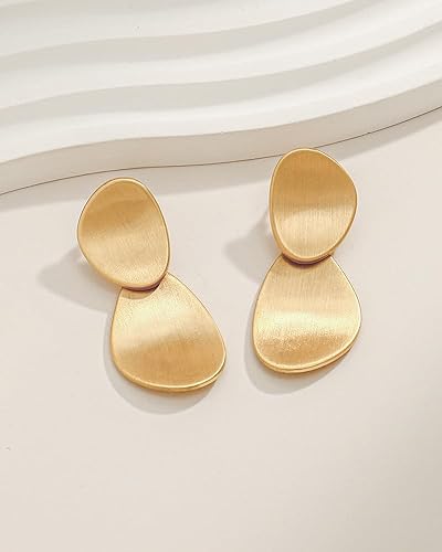 Miniatura 4 de Gold Statement Earrings for Women Chunky Brushed Gold Disc Dangle Earring Fan-Shaped Dangling Statement Earrings