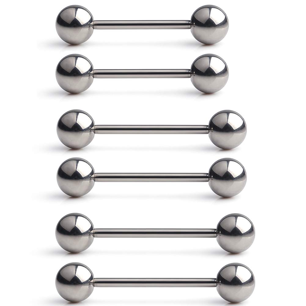 Ruifan Grade 23 Titanium Externally Threaded Nipple Piercing Jewelry Barbell Ring Tongue Rings Nipple Straight Body Piercing Jewelry for Women Men 14G