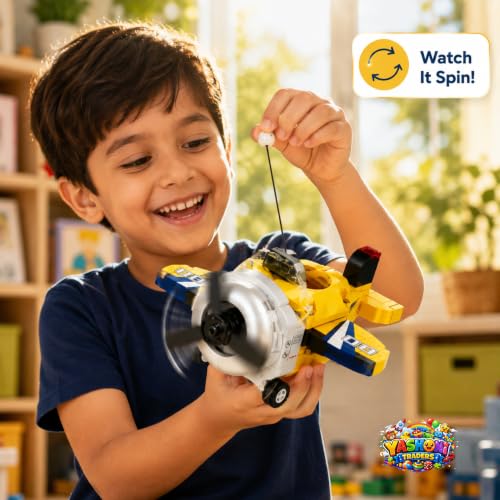 Image of Yashoni Mono Plane Building Blocks Set - 186 Pcs Racing Stunt Aircraft Model | Pull String Propeller Action, STEM Construction Toy for Kids 6+ Boys & Girls | Educational 3D Building Kit, Gift