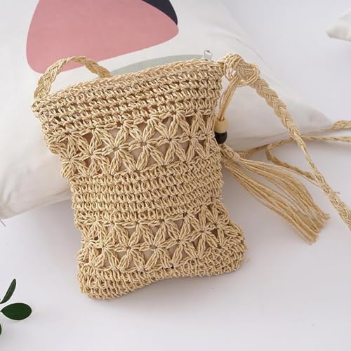 Straw Shoulder Bag Summer Woven Bag Straw Crochet Crossbody Bag Beach Shoulder Purse Decorative Travel Cross Body Purse with Zipper and Tassel2