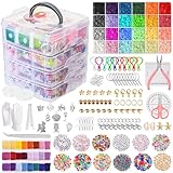 Kit de Miçangas para Pulseiras, 12000 Para Fabricação Joias Pulseiras, kit de pulseira de elastico com Contas Coloridas, Pingentes e Acessórios, Caixa Organizadora 16x15x15cm presente para meninas