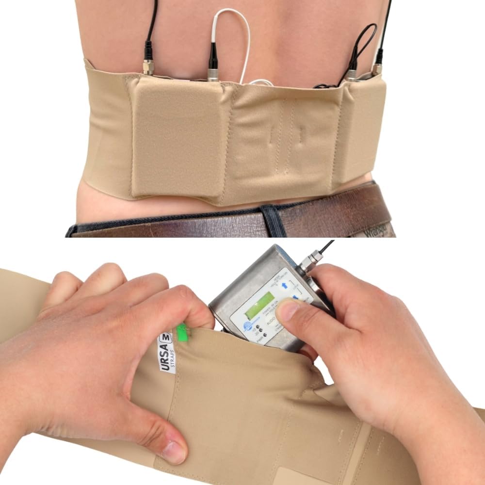 URSA Double Pouch Waist Strap - Ultra Slim, Breathable & Stretchy Microphone Transmitter Straps. Compatible with Most Transmitter/Receivers (Beige, Medium Waist)