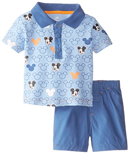 Disney Conjunto de pantalones cortos de Mickey Mouse para bebé niño, Azul claro (Light Blue Chambray), 3-6 meses