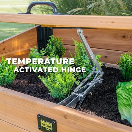 Image of Backyard Discovery Aggie 4' x 2' Cedar Wood Cold Frame Portable Mini Greenhouse, Raised Garden Planter with Temperature-Activated Polycarbonate Lid, Mesh Drainage for Year-Round Outdoor Gardening