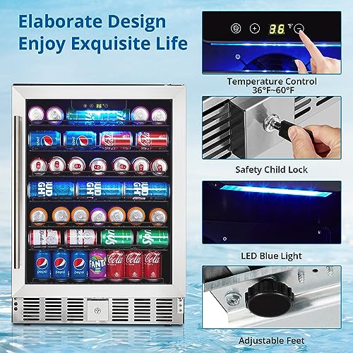 GarveeHome 24 in Beverage Refrigerator, 5.1 Cu.Ft Beverage Fridge, 166 Cans Capacity Drink Fridge with 36~60°F Adjustable Digital Temperature Control Compressor and Safety Lock - Image 4