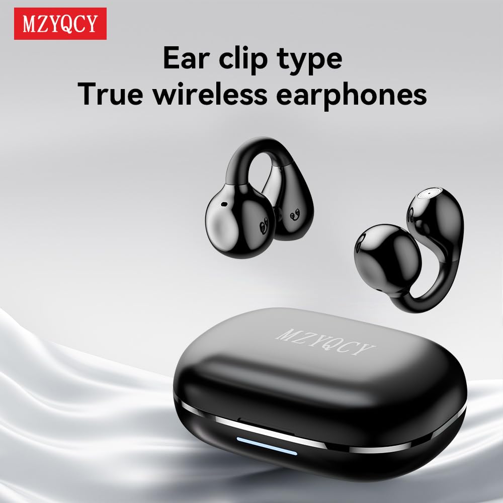 Auricolari aperti, con clip, wireless, Bluetooth 5.4, con microfono, per sport, corsa, allenamento (nero)
