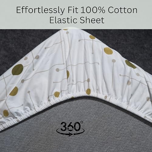 Image of Amazon Brand - Umi Cotton Elastic Fitted Bedsheet, King Size 78x72 Inches, Elastic Fit Bed Sheet, 10 Inch Deep Pocket, Soft Breathable Bedding, Durable Easy Care, with Pillow Cover-Dot Matrix