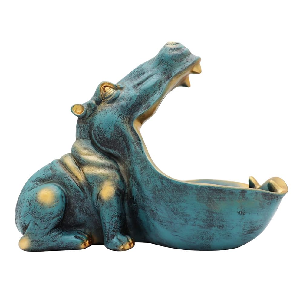 CTRLZS Hippopotamus Statue Home Resin Hippopotamus Figurine Fun Candy Dish,Key Bowl,Big Mouth Sculpture Table Art Decoration A