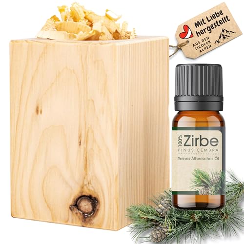 sagl.tirol Zirbenholz Set mit Zirbenspäne und 10 ml Zirbenöl - Zirbelkiefer Öl Zirbenduft und Deko aus Zirbelkiefer Nachhaltige Zirbenholz Produkte Zirbenwürfel Raumduft Zirbe - naturbelassen