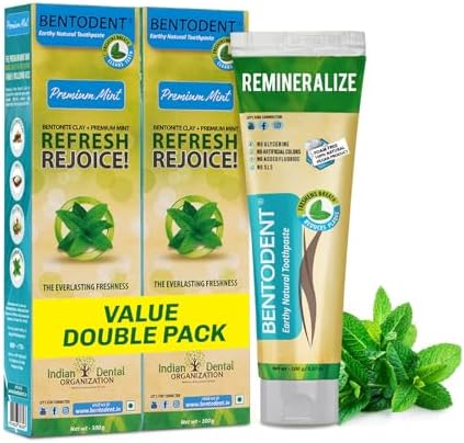 Bentodent Natural Toothpaste for Entire Family Incl Kids| SLS & Fluoride-Free Toothpaste, | Herbal Whitening & Daily Oral Detox | Mint Freshness,Cleanse, Remineralize (Mint Pack of 2, Qty 200g)