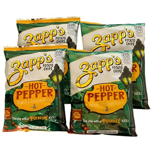 Potbelly x Zapp’s Hot Pepper Flavored Kettle Potato Chips — 4 Pack — Spicy Crunch Inspired by Potbelly Signature Hot Peppers — Bold Heat, Restaurant-Style Snack