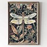 Vintage-Poster mit Libellen-Motiv, botanischer Tierdruck, 
