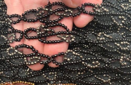 Black Bronze Bead Trim Appliques Hand Sewn 1/2" Glass 1yd Assorted Fabric