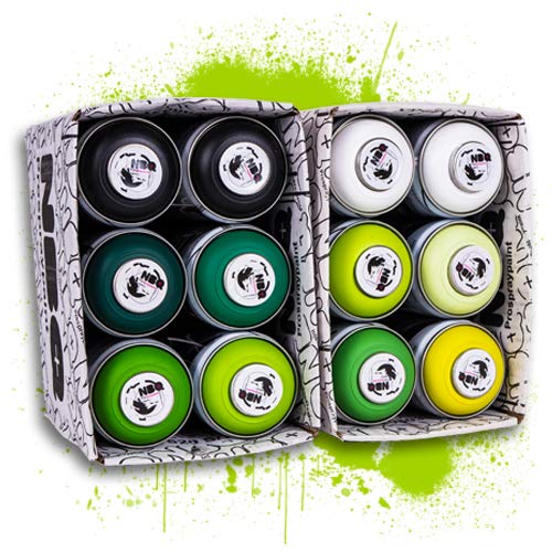 Packs Spray Paint Matte Finish Street Art Reparación Decoración DYV Graffiti baja presión (24, verde, negro, blanco)