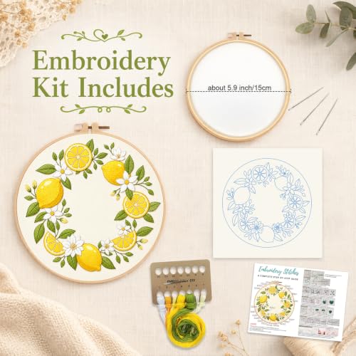 Image of Nuberlic Embroidery Kit for Beginners Adults with Lemon Pattern