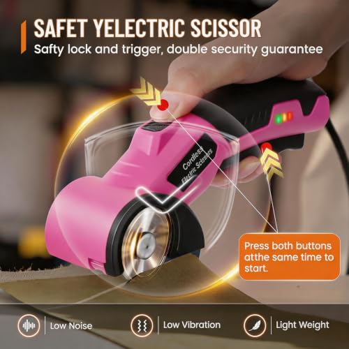 Image of Electric Scissors, Cardboard Cutter, With LED Light, High-Efficiency Brushless Motor, 2000mAh Battery, Tungsten Steel Blade, Suitable for Cloth, Cardboard, Carpet Wire Rope Cutters Pink