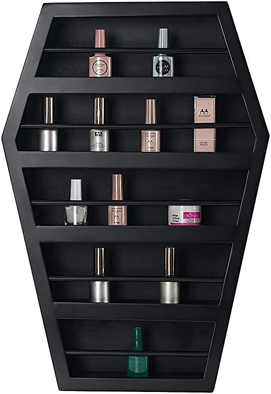 GUTE XL Coffin Makeup Brush Holder - Goth Coffin Shelf, Coffin Makeup Organizer - Accessories Storage for Home, Bedroom, Bathroom - Goth Decor for Storage or Display 24x15x4 - Spooky Décor