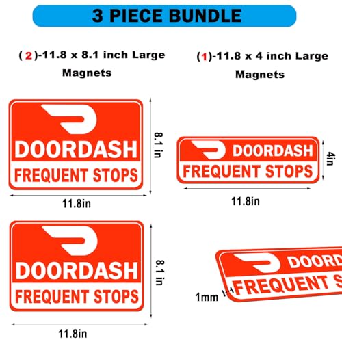 Image of NIMONA Delivery Driver Magnets for Car - 3-Pack Caution Frequent Stops Removable Set - Reflective Delivery Magnetic Car Door and Bumper Sign - Weather-Resistant 11.8 x 8 inch (Red-White 3 pack)