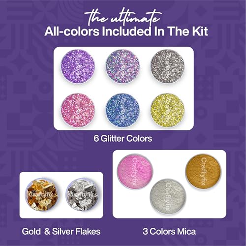 Image of Craftyfix DIY Resin Art Kit with 200 Gm Resin and 3 Keychain Earring Making Mould Kit with Glitter Mica and More, Multicolour