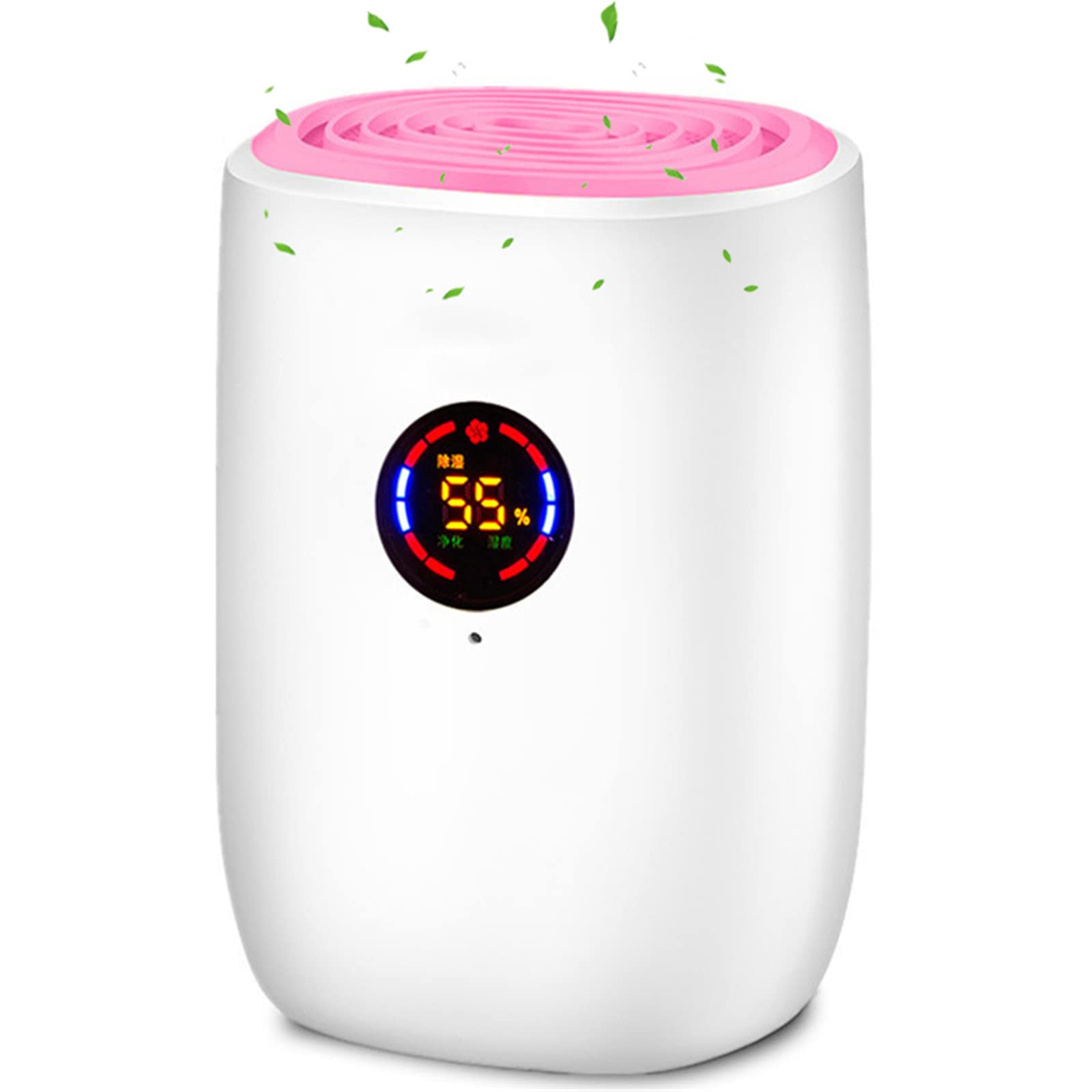 Mini osuszacz do pomieszczeń, elektryczny, cichy, automatyczny, 800 ml, do kuchni, sypialni, łazienki, automatyczne rozmrażanie, wyświetlacz HD, 300 ml/T (biało-różowy)
