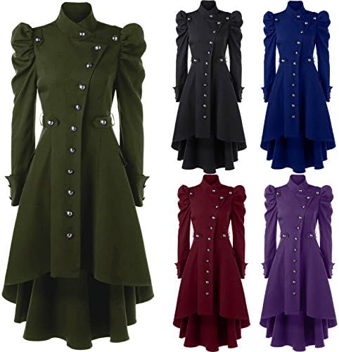 Gothic Vintage Womens Steampunk Victorian Swallow Tail Long Trench Coat Jacket - Image 5