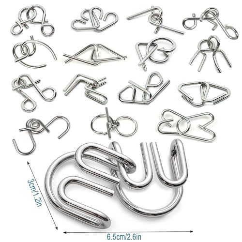 Surplex 16 Stück Knobelspiele Kit Denksportaufgaben Metallpuzzle Entwirrung Puzzles Geduldspiele Set für Erwachsene und Kinder