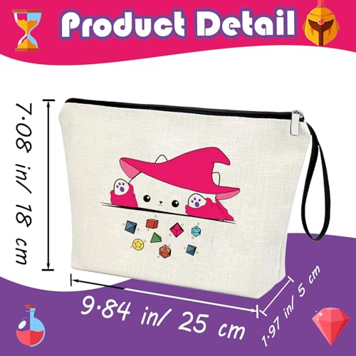 DnD Gift Cat Throwing Dice Dungeon Master Gift DnD Holding Zipper Bag Cosmetic Pouch Gamer Dice Bag Tabletop RPG Tabletop Games Role Playing Decoration for Girl Women2