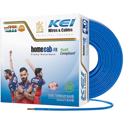 Image of KEI WIRES & CABLES Homecab 4 sqmm 1 Core Copper Flame Retardant House Wire PVC Insulated Cable for Domestic & Industrial Electrical Wiring (Blue, 90 Meters)