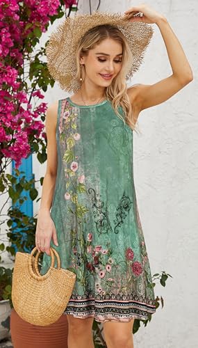 Image of elescat Women's Summer Dresses 2026 Beach Casual Sleeveless Floral Print Tank Loose Sundress with Pocket