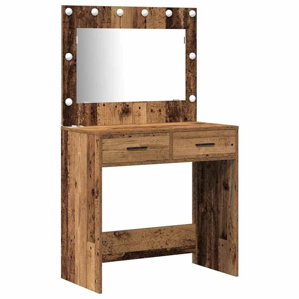 Schminktisch mit LED Spiegelbeleuchtung, 2 pcs braun Holzwerkstoff, 78,5 x 41 x 75 cm, 3 Schubladen, Stauraum Möbel für Schlafzimmer, Ankleidezimmer, Makeup Organizer und Pflege