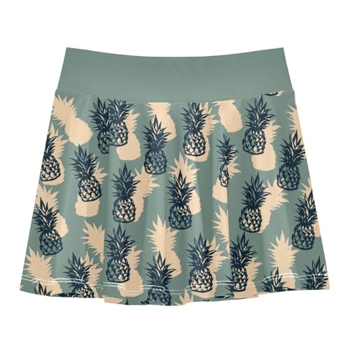 Girls Skorts High Waist Athletic Skirts with Shorts Tropical Pineapple Stretchy Teens Performance Tennis