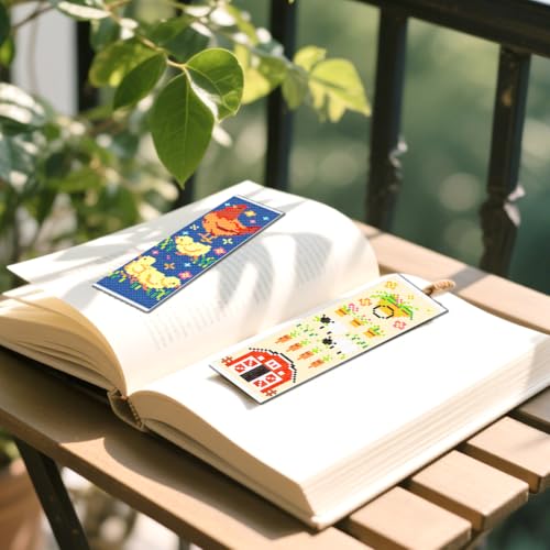 Image of FREEBLOSS 6 Set Cross Stitch Bookmark Kit for Beginner Adults Farm Animal Stamped Embroidery Bookmark Kits Cross Stitch Kits with Instruction Bookmarks Making Kit for Book Lovers 8x2.4in /20x6cm