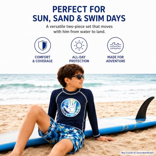 Image of Body Glove Boys Swim Set - 2 Piece Boys Swim Trunks with Rash Guard UV Protection Swimsuit Kids Bathing Suits (Sizes 4-12)
