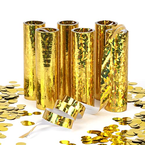 QILICZ Lot de 6 rouleaux de serpentins métalliques avec 18 serpentins et confettis holographiques scintillants 20 g pour carnaval, anniversaire, nouvel an, mariage, fête à thème