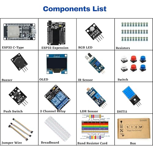 Image of DIY Wireless IOT Basic Starter Kit with ESP32 Controller Board with C-Type Interface & Expension Board | 30+ Project Online Tutorials | Compatible with UNO, RPi, ESP32, Mega | 13+ Components