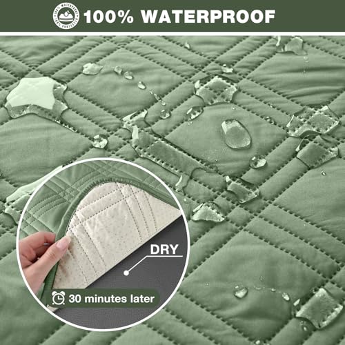 Image of TAOCOCO 100% Waterproof Recliner Sofa Cover, Non Slip Split Couch Covers for Reclining Couches with Elastic Strap, Washable Reclining Sofa Cover Furniture Protector for Kids Pets(3 Seater, Bean Green)