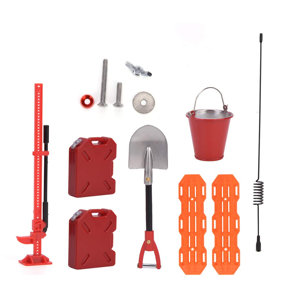 equlup RC Simulation Decoration, RC Crawler Car Decoration Fuel Bucket Set Lightweight Simulation Shovel Oilcan Rack Decortion Accessory Set for SCX10 D90 1/10 RC Car
