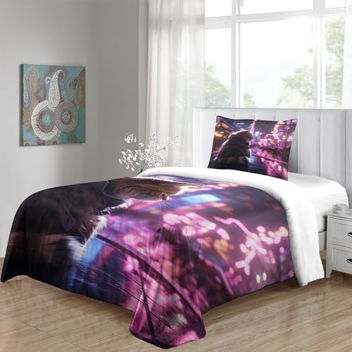 Parure de lit chat 3D IOFEER en microfibre ultra douce lavable en machine