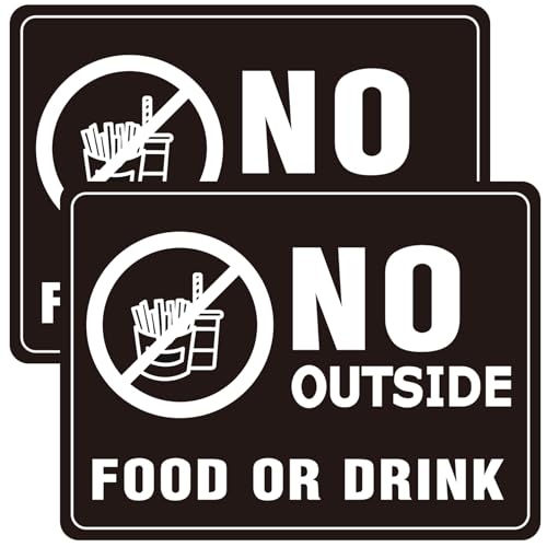 No Outside Food or Drink 10x8 Inch, Acrylic Sign for Business Waterproof Self-Adhesive Plastic Signage for Door Wall 2 Pack