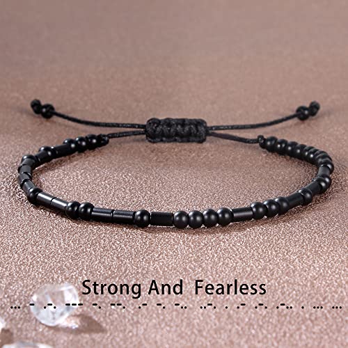 Morse Code Bracelets for Women Inspirational Gifts for Her Adjustable Black Adjustable Braided Men Bracelets Motivational Best Friend Birthday Gifts for Sister Daughter Mom Dad Christmas Jewelry…