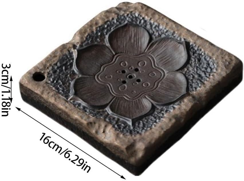 Retro Ceramic Tea Tray with Water Storage, Chinese Set Accessory, Square Non-Slip Base, for Home, Office, Travel, 16x3cm,