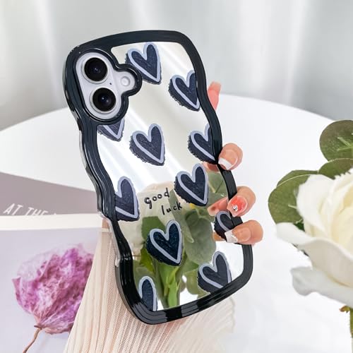 Coque iPhone 16 Plus motif cœur noir miroir cadeau tendance fille - 3